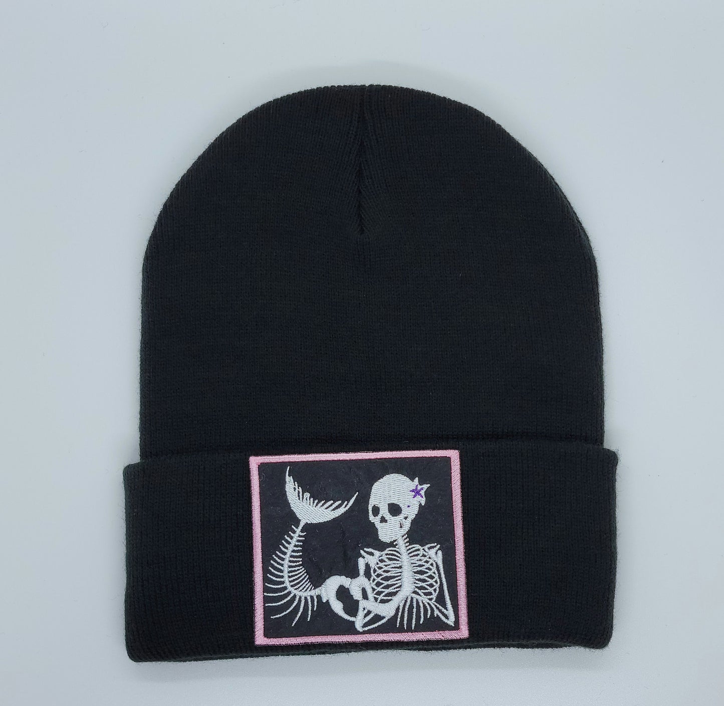 MERMAID SKELETON PATCH /Embroidered Beanie/ Spooky Season Apparel