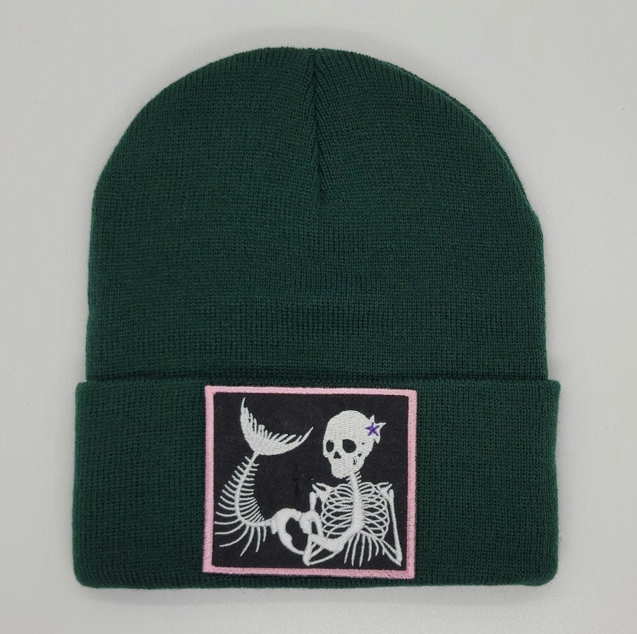 MERMAID SKELETON PATCH /Embroidered Beanie/ Spooky Season Apparel